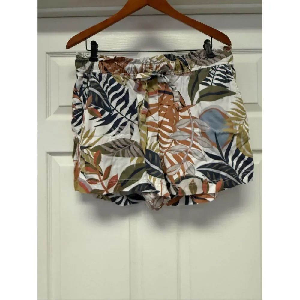 C&C California Neutral Fern Print Lyocel Elastic Waist Shorts sz XL EUC
